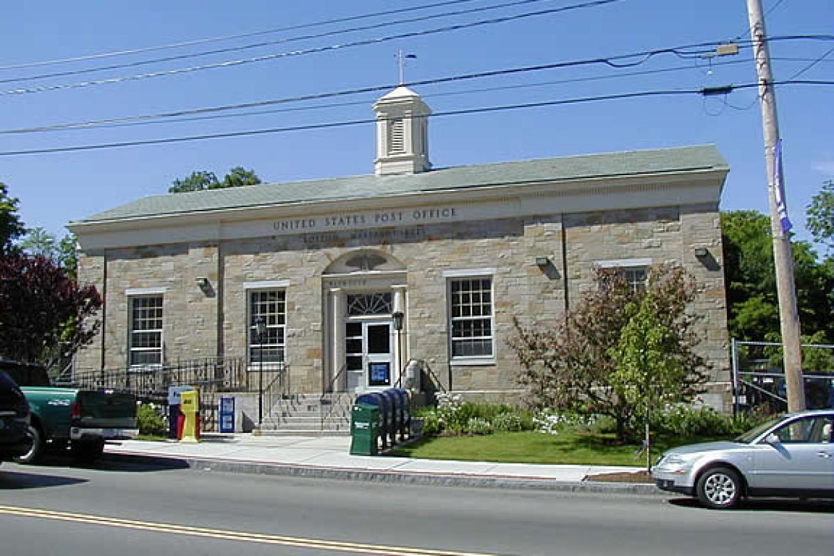 First Federal building in Weymouth (built 1941). Built with local Granite. United States Post office - Weymouth Landing