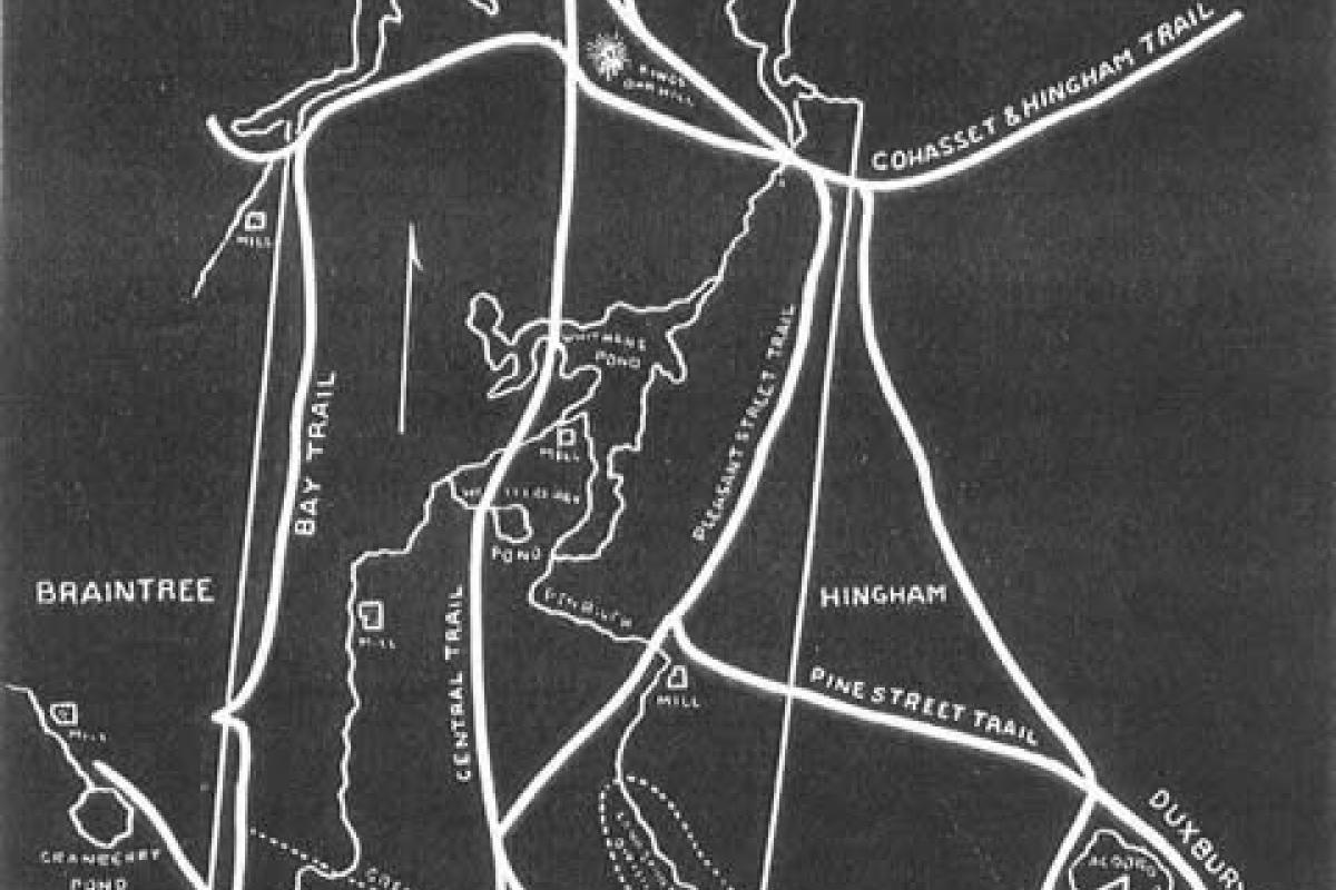 Map of the origins of early roads in Weymouth. Image provided by: Jodi Purdy-Quinlan, Vice Chairman of the Weymouth Historical Commission