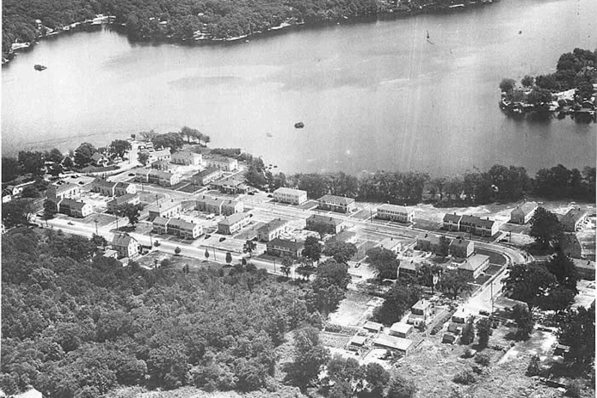 Aerial photo of Whitman’s Pond (1951) - Lake Street Housing Projects (this housing project was constructed for World War Two Veterans who were returning from the war), Lake Shore Drive , The Birches. Image provided by: Jodi Purdy-Quinlan, Vice Chairman of the Weymouth Historical Commission