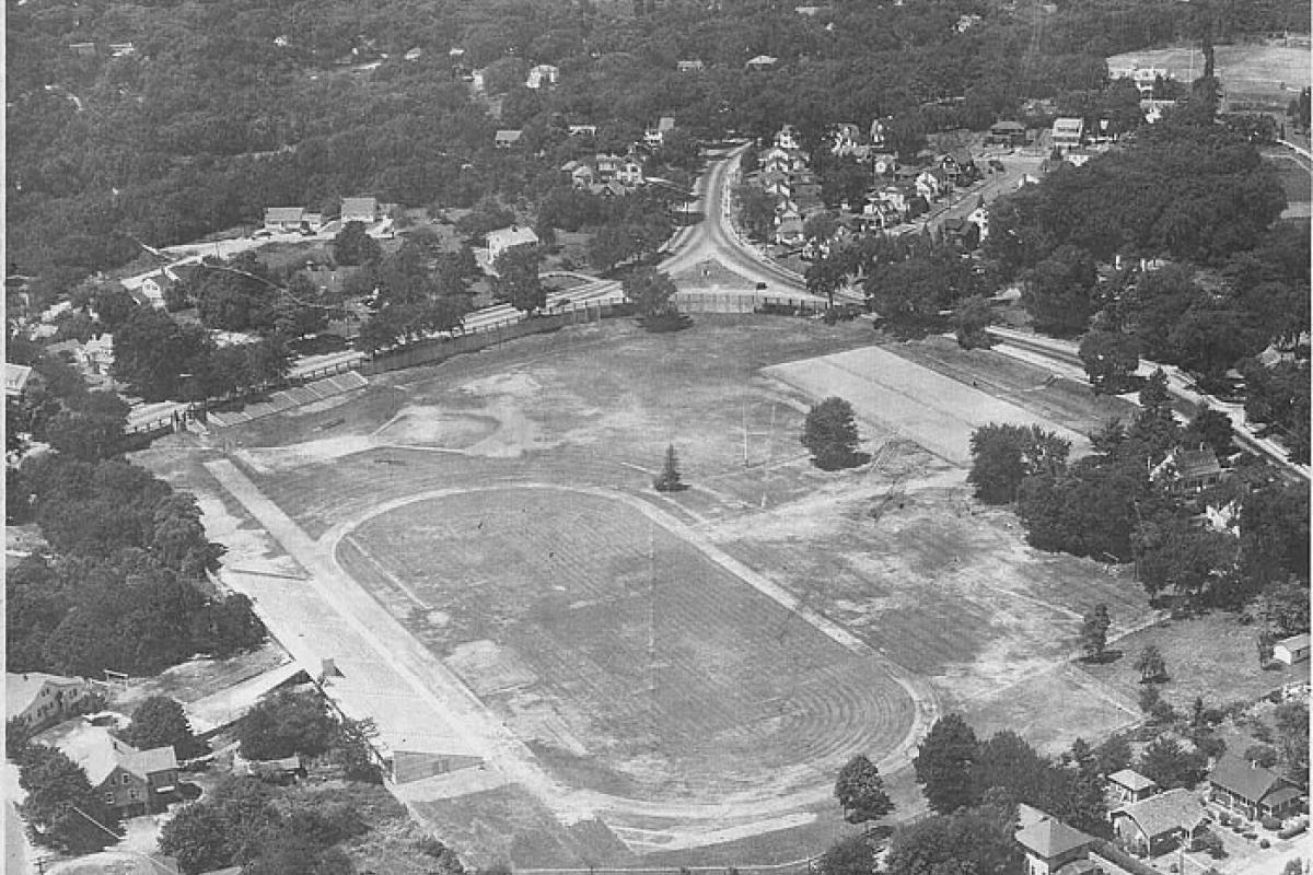 Aerial photo of Legion Field (1951). Image provided by: Jodi Purdy-Quinlan, Vice Chairman of the Weymouth Historical Commission