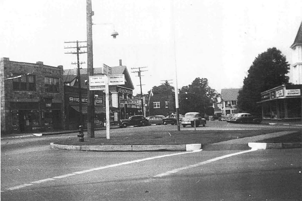 Columbian Square (1951) - Traffic Island, served as a roundabout. The roundabout is not currently there. There has been much discussion in recent years about the traffic problems in Columbian Square. One suggested solution is to reconstruct the roundabout. Image provided by: Jodi Purdy-Quinlan, Vice Chairman of the Weymouth Historical Commission