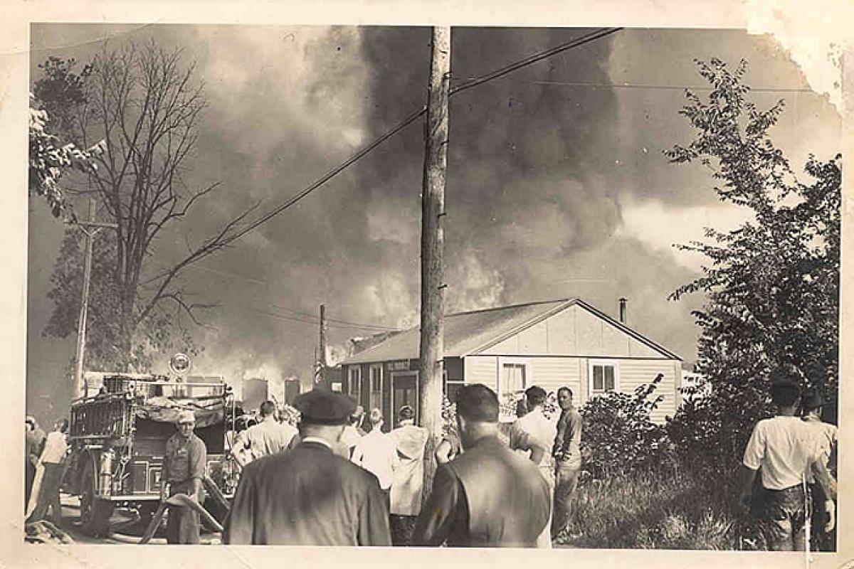 Art & Leather fire (1938). The Art & Leather factory was destroyed. The town of Weymouth would not let them rebuild the factory because of the chemicals that were necessary for production. The factory was re-estabilished in Braintree MA. That factory burned down in 2001. Image provided by: Jodi Purdy-Quinlan, Vice Chairman of the Weymouth Historical Commission