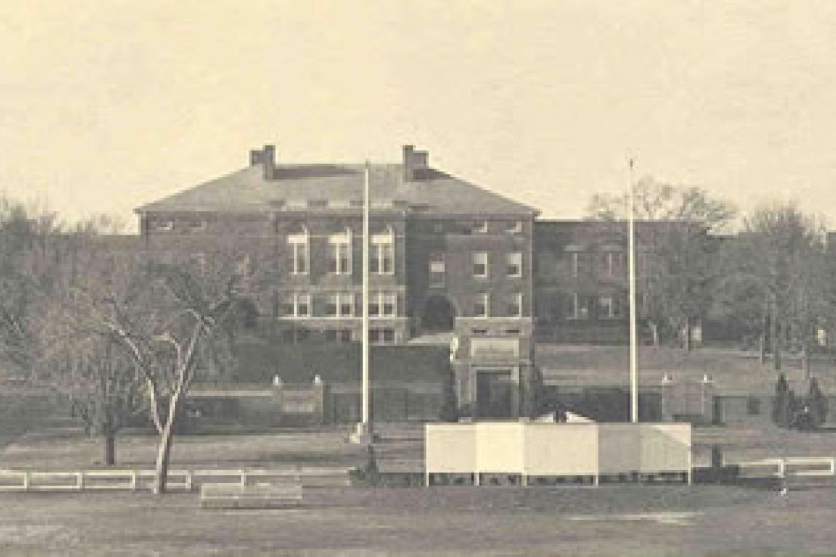 Weymouth High School and later East Junior High School, Middle Street, Weymouth MA. This building was destroyed by fire in 1971 and was replaced by what is now called the Abigail Adam's Intermediate School. Image provided by the William and Elaine Pepe postcard collection.