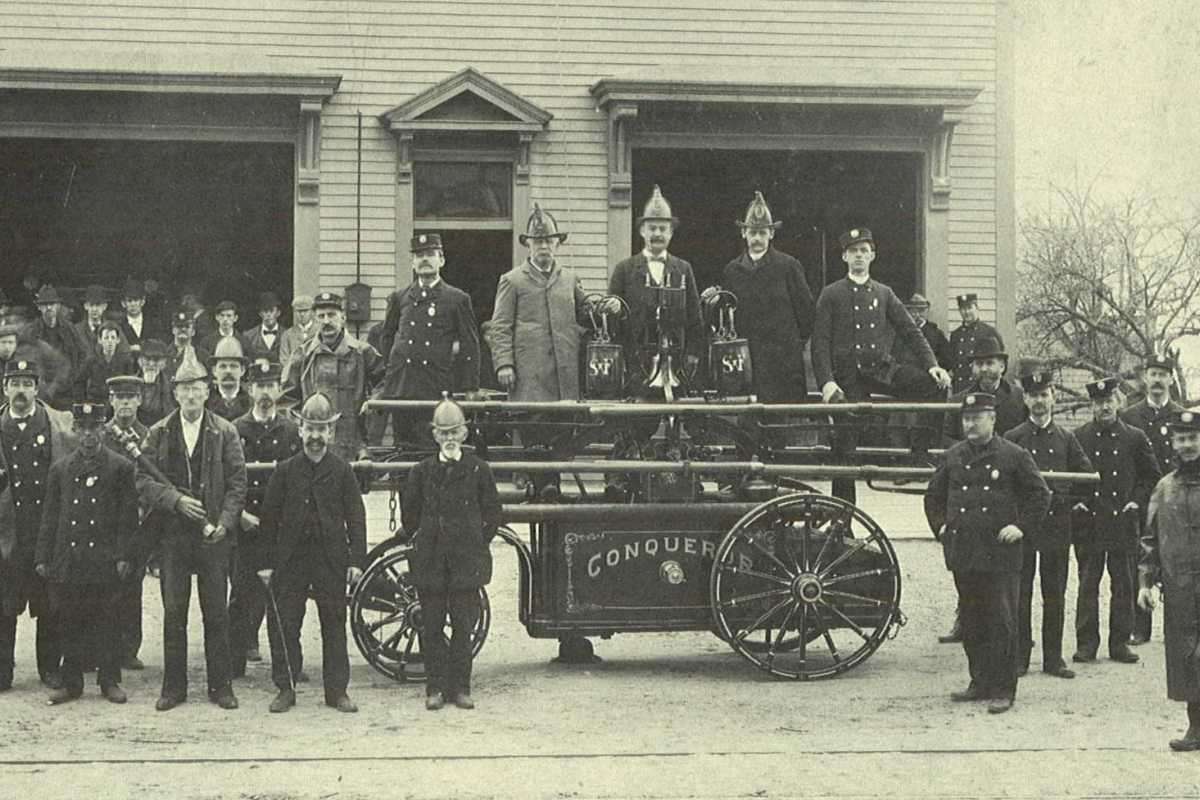 “The Conqueror,” fire engine at South Weymouth Station # 5 (about 1872).  Source: Weymouth 350 Anniversary Booklet 