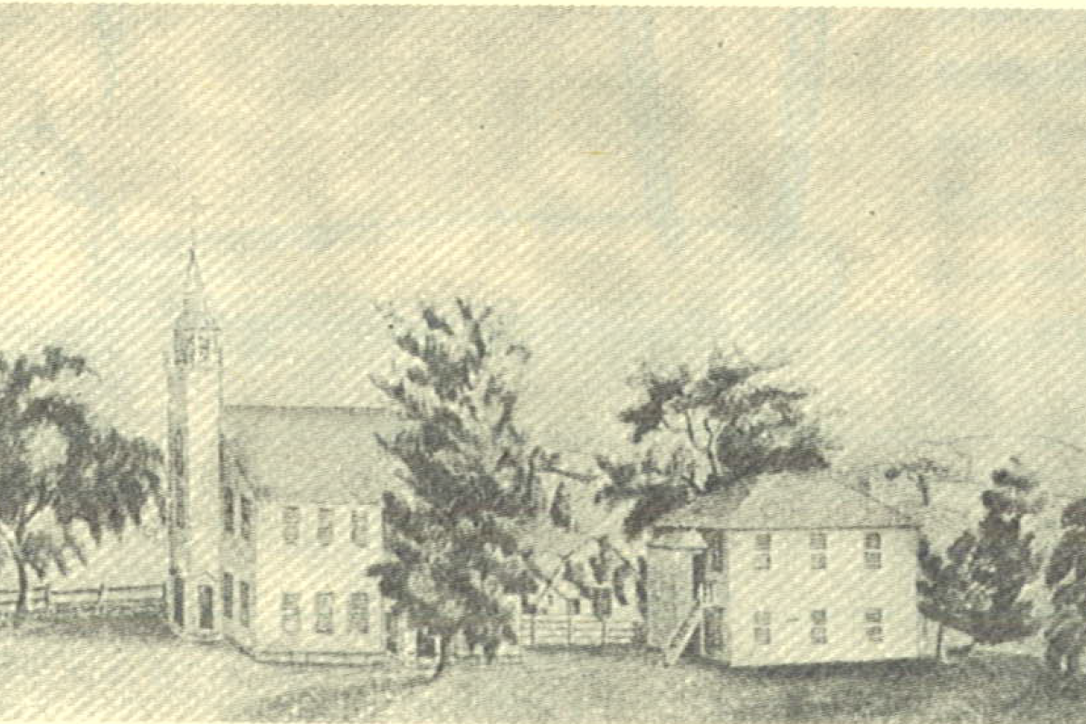 Old North Church, parsonage, and schoolhouse.  Source: Weymouth 350 Anniversary Booklet 