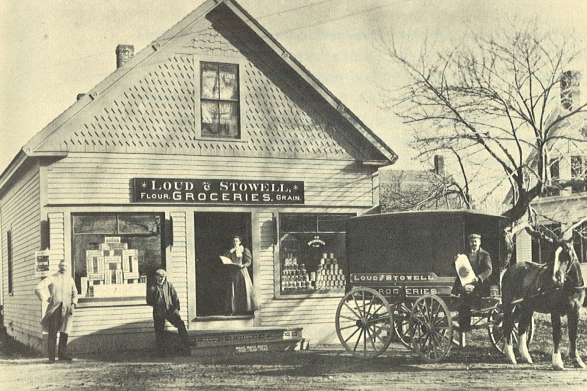 Loud & Stowell Groceries at Main Street.  Source: Weymouth 350 Anniversary Booklet 