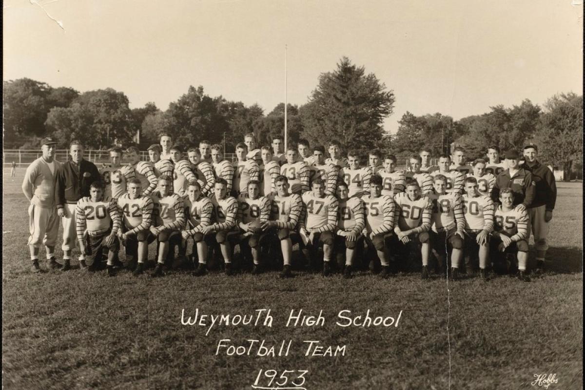 Weymouth High School's undefeated football team (1953).  Source: Digital Commonwealth