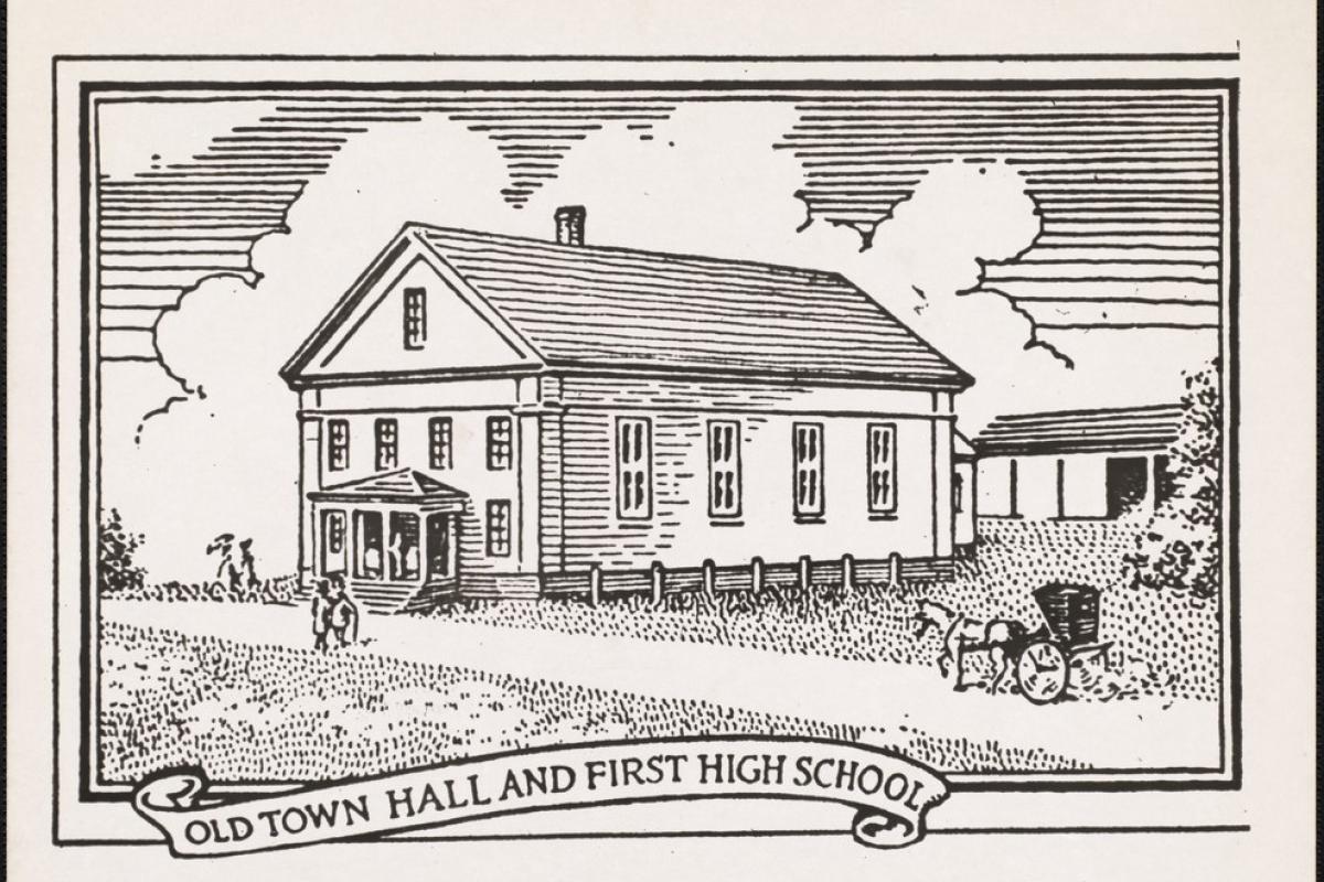 Town house and first high school.  Source: Digital Commonwealth
