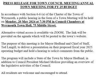 Annual Town Meeting / Town Council Meeting - May 20th, 2024